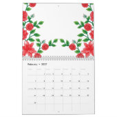 Calendrier Rose rouge avec pétales détaillés, représenté dans (Feb 2027)
