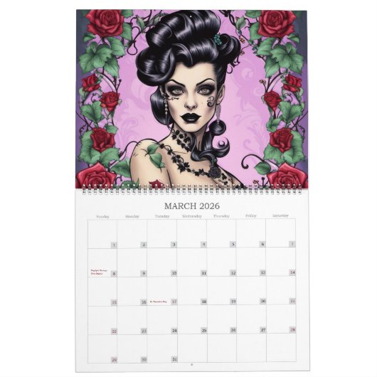 Calendrier Roses rebelles par Ivy et Bat Art Calendar (Mar 2026)