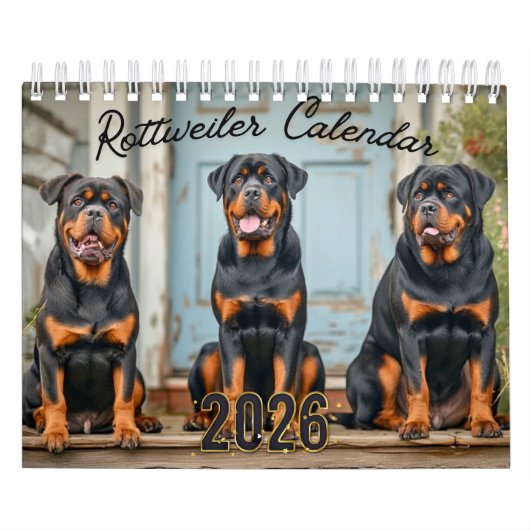 Calendrier Rottweiler Dogs Wall Calendar 2026 (Protection)