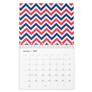 Calendrier Rouges Lignes Géométriques Blanches Zig Zag Baseba