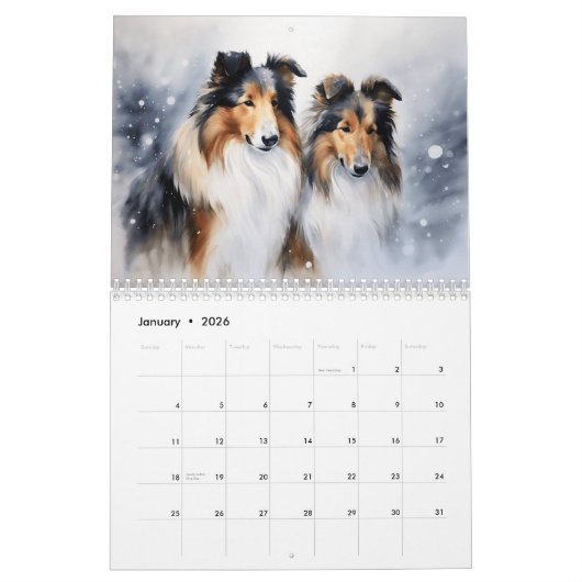 Calendrier Rough Collie Calendrier, n'importe quelle année (Jan 2026)