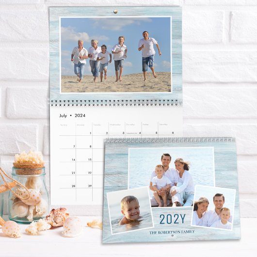 Calendrier Rustic Beach Wood Family Photos 2024