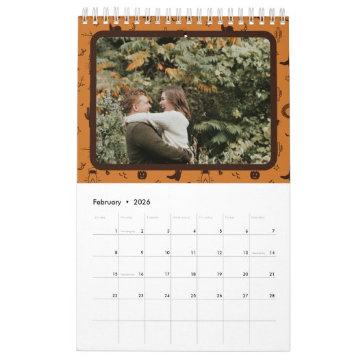 Calendrier rustic brown orange pattern photo (Feb 2026)