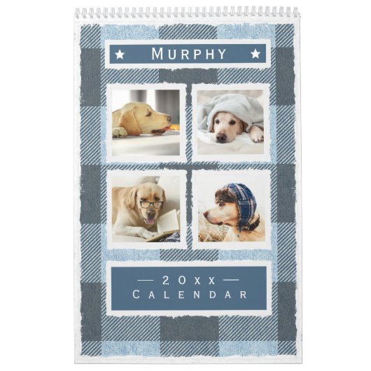 Calendrier Rustic Buffalo Plaid Blue Dog Pet 2023 (Protection)