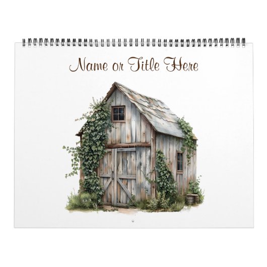 Calendrier Rustic Country 12 différentes Granges Personnalisé (Protection)