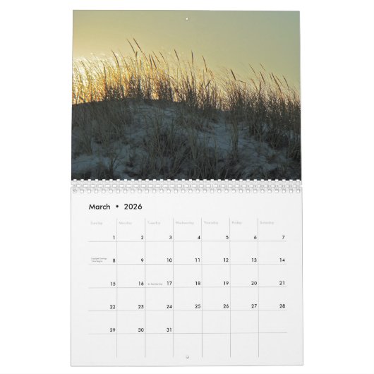 Calendrier - Sable, Surf et ciel (Mar 2026)