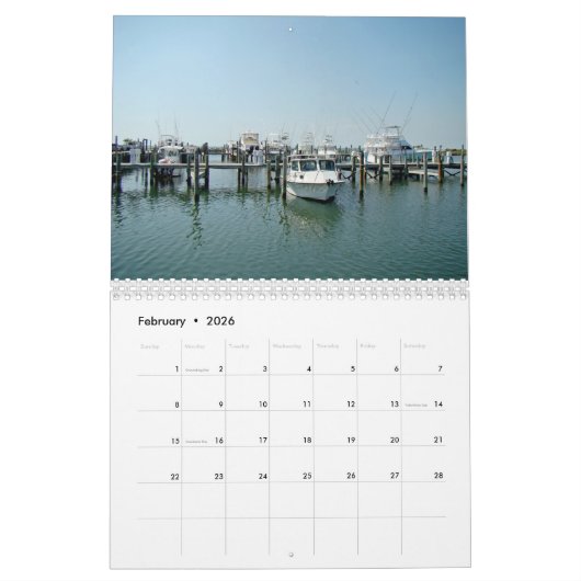 Calendrier - Sable, Surf et ciel (Feb 2026)