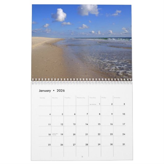 Calendrier - Sable, Surf et ciel (Jan 2026)