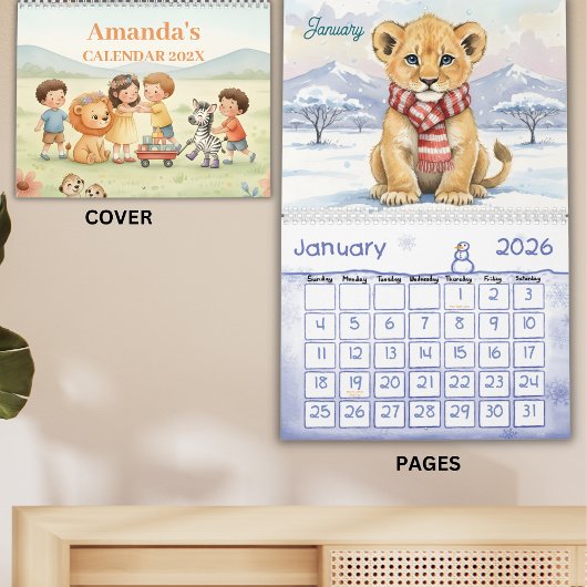 Calendrier Safari Animals Personalized Kids Calendar 2026