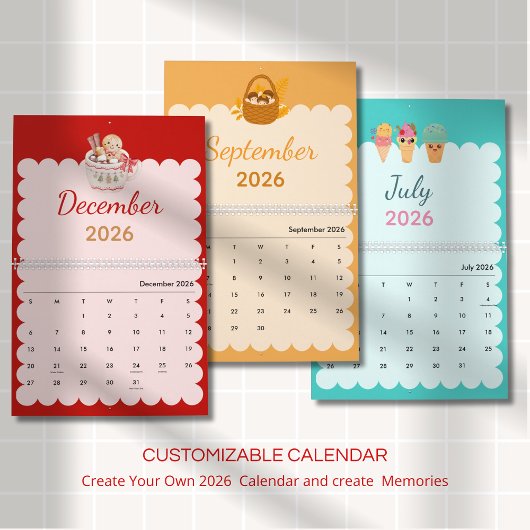 Calendrier Saisons Kawaii Colorées Chaque Mois