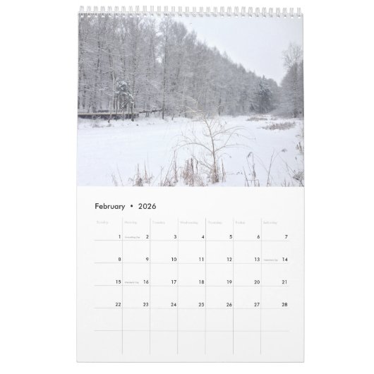 Calendrier Saisons Russes Page simple Petit Calendrier, Blanc (Feb 2026)