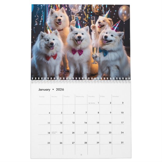 Calendrier Samoyed Calendar (Jan 2026)