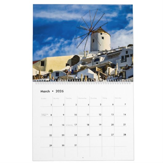 Calendrier Santorin, Grèce (Mar 2026)