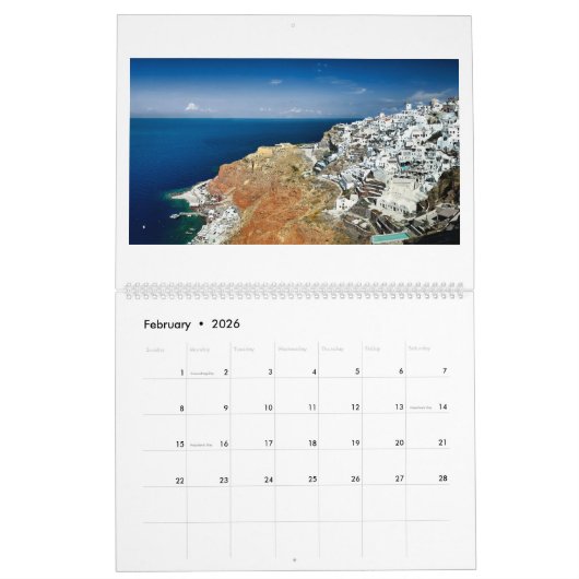 Calendrier Santorin, Grèce (Feb 2026)