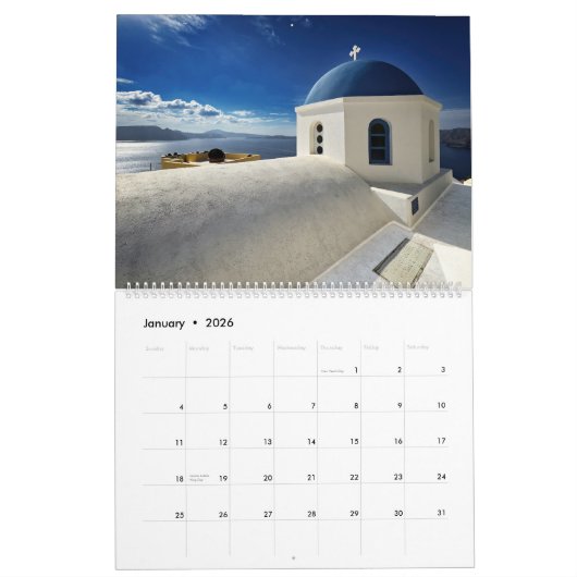 Calendrier Santorin, Grèce (Jan 2026)
