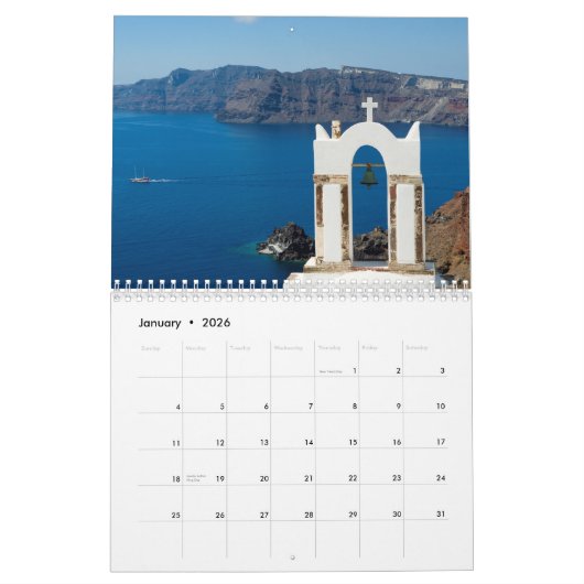 Calendrier Santorin Grèce (Jan 2026)