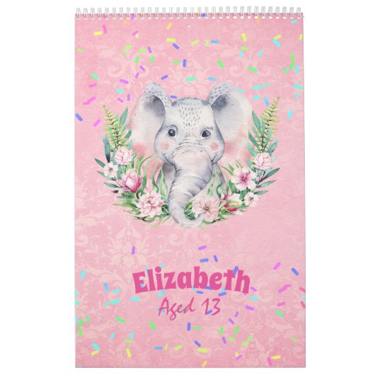 Calendrier Saupoudrer Elephant Boho Floral Girls NOMMÉ Cadeau (Protection)