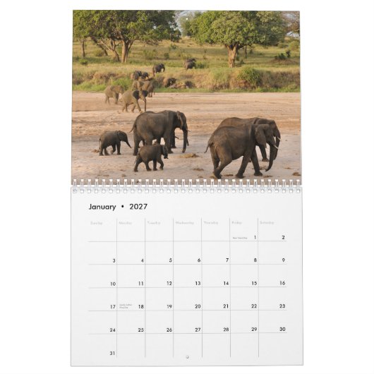 Calendrier sauvage de la Tanzanie (Jan 2027)