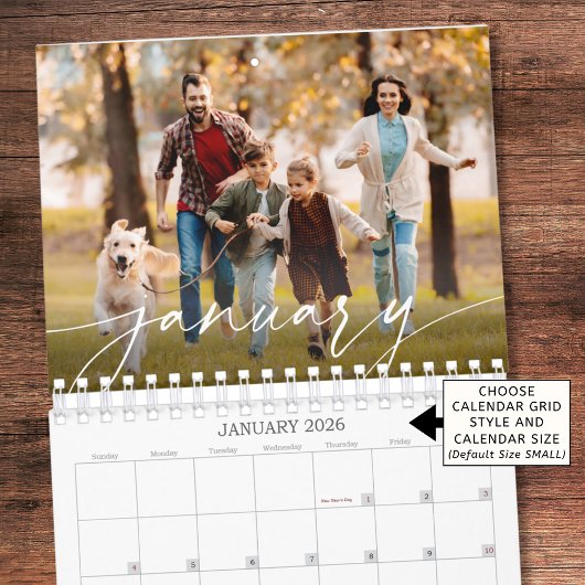 Calendrier Script personnalisé pour photo unique moderne