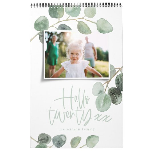 Calendrier Script photo d'eucalyptus minimal d'aquarelle mode (Protection)