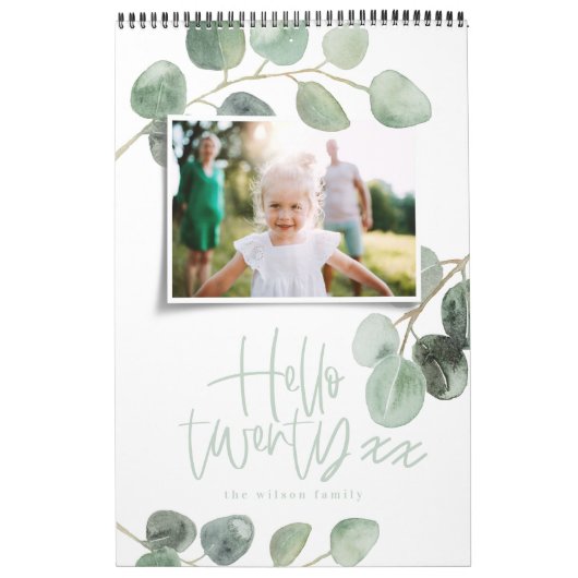 Calendrier Script photo d'eucalyptus minimal d'aquarelle mode (Protection)