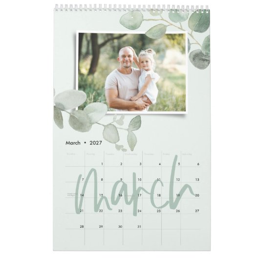 Calendrier Script photo d'eucalyptus minimal d'aquarelle mode (Mar 2027)
