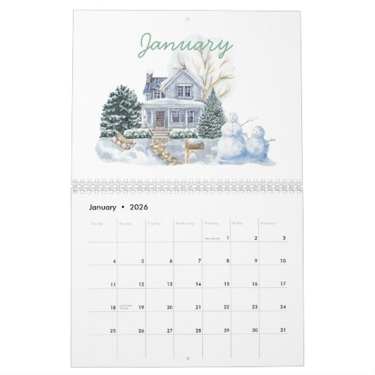 Calendrier Seasons Watercolor 2026 Calendar | Artistic Nature (Jan 2026)