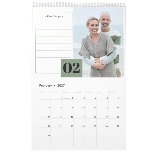 Calendrier Section mensuelle de photos et notes modernes 2027 (Feb 2027)