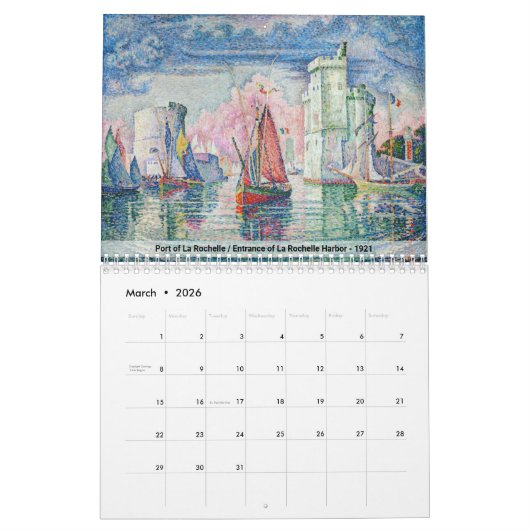 Calendrier Sélection des chefs-d'oeuvre Paul Signac (Mar 2026)