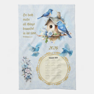 Calendrier Serviette 2026 Merles Bleus Niche Ecc 3