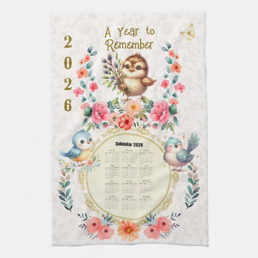 Calendrier Serviette 2026 Mignon Folklorique Fleur (Vertical)