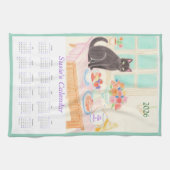Calendrier Serviette de Cuisine Chat Noir & Thé (Horizontal)