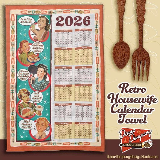 Calendrier Serviette Rétro Ménagère 2026 