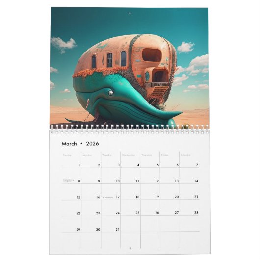 Calendrier Shark sculpture on the beach (Mar 2026)