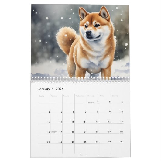 Calendrier Shiba Inu chaque année (Jan 2026)