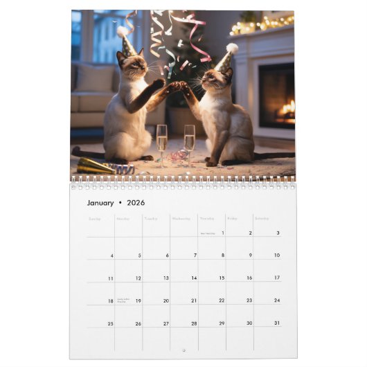 Calendrier Siamese Cat Calendar (Jan 2026)