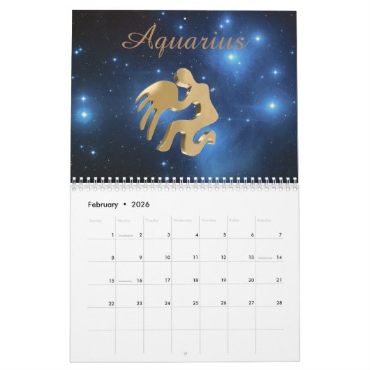Calendrier Signes d'or de zodiaque (Feb 2026)
