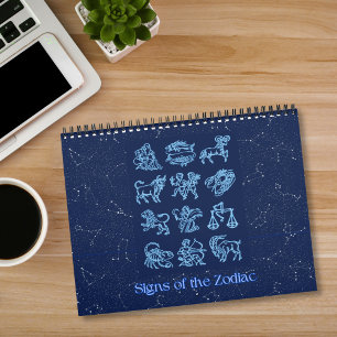 Calendrier Signes du zodiaque sur fond bleu minuit