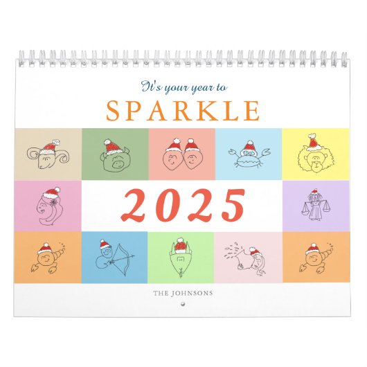 Calendrier Signes Zodiac mignons et citations positives 2025 (Protection)