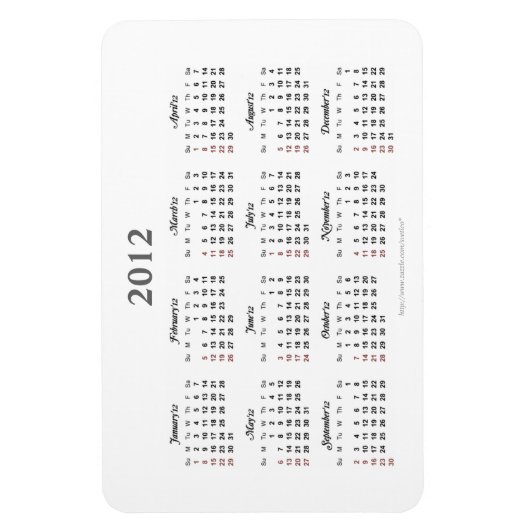 Calendrier simple 2012 Premium Magnet (Vertical)