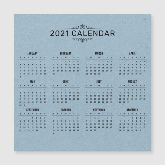 Calendrier simple 2021 sur papier bleu | Carte mag (Devant)