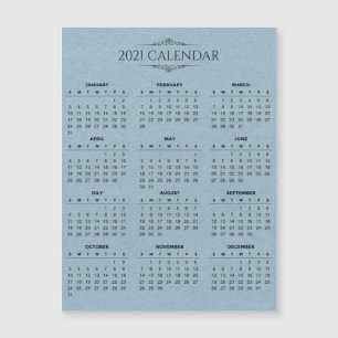 Calendrier simple 2021 sur papier bleu carte magné