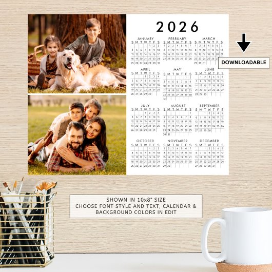 Calendrier Simple 2026 2 Photos Affiche