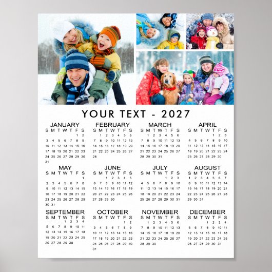 Calendrier simple 2026 pour affiche de collage pho (Devant)