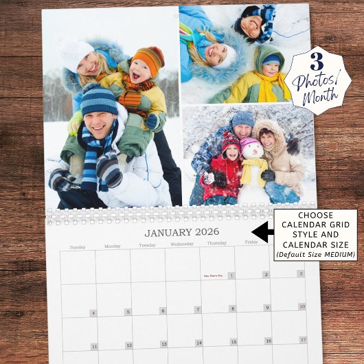 Calendrier Simple 3 Photos Par Mois