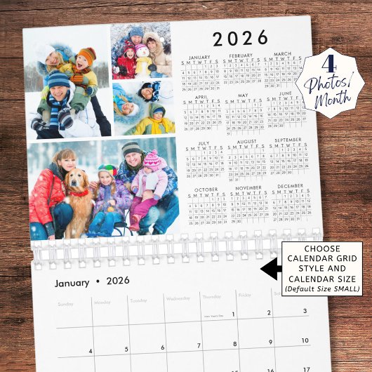 Calendrier Simple 4 Photos Per Month 2026 Year-At-A-Glance