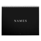 Calendrier Simple Black Custom Ajouter Votre Nom Élégant (Protection)