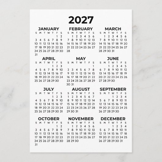 Calendrier simple carte vue annuelle 2027 (Devant)