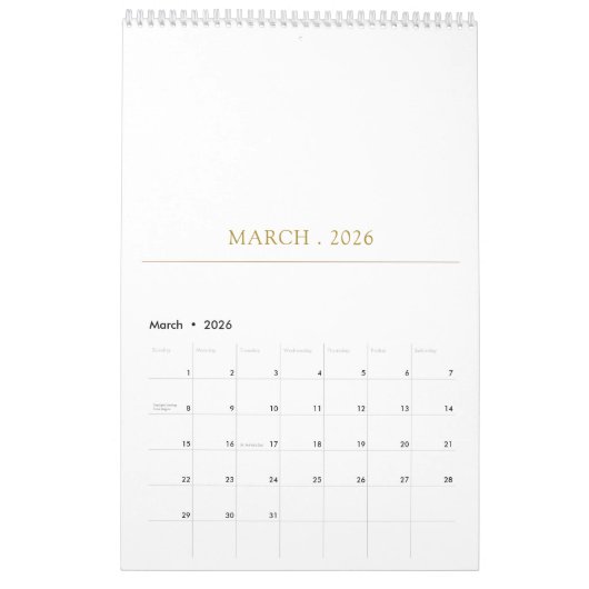 Calendrier Simple Clean Typography Design (Mar 2026)