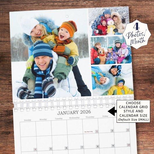 Calendrier Simple Collage Photo Personnalisé 4 Par Mois